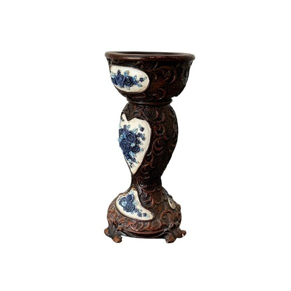 Vintage  Majolica Pedestal Candle Holder Hand-Painted Size 5.5" Tall - Picture 3 of 12